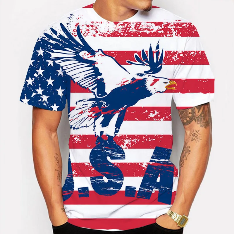 Cllios Men's American USA Flag T-Shirt Summer Casual Short Sleeve 3D Graphic Print Tops Muscle Workout Patriotic Blouse, Size: XL, Blue