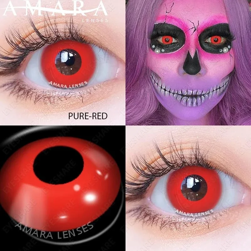 AMARA Vibrant Red Cosmetic Contact Lenses for Stunning Cosplay and Festive Makeup