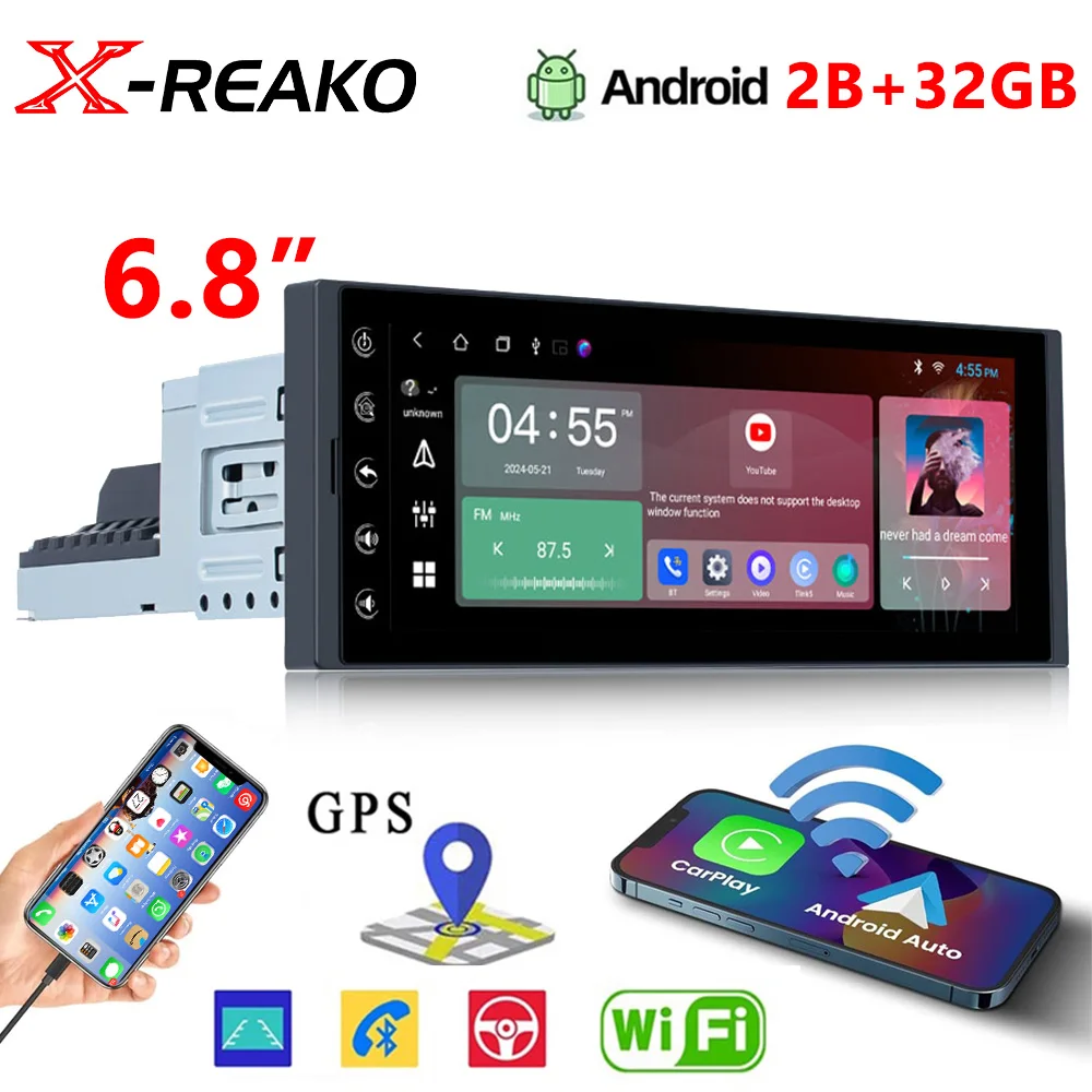 

Car Radio 6.8 Inch Carplay Android Auto 1 Din Multimedia Player HD Touch Screen FM AUX Input Bluetooth MirrorLink Universal