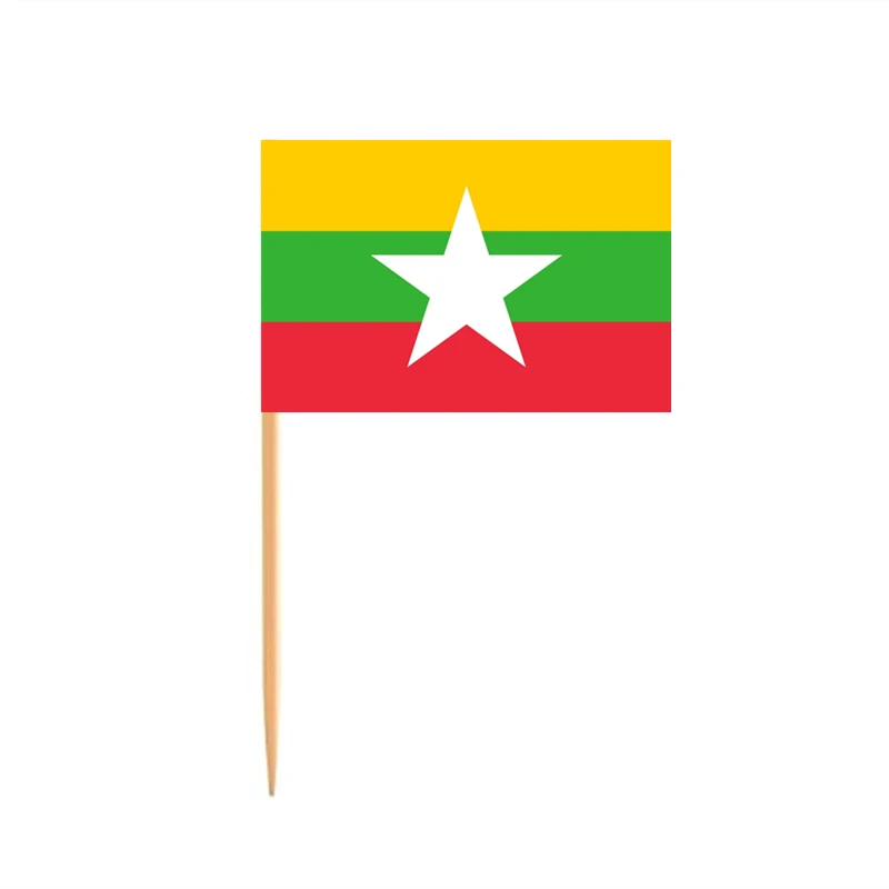 

100Pcs/Set Mini Burma Flag Cupcake Cocktail Cake Topper Toothpick Stick Party Bar Restaurant Accessories Flag Of Myanmar