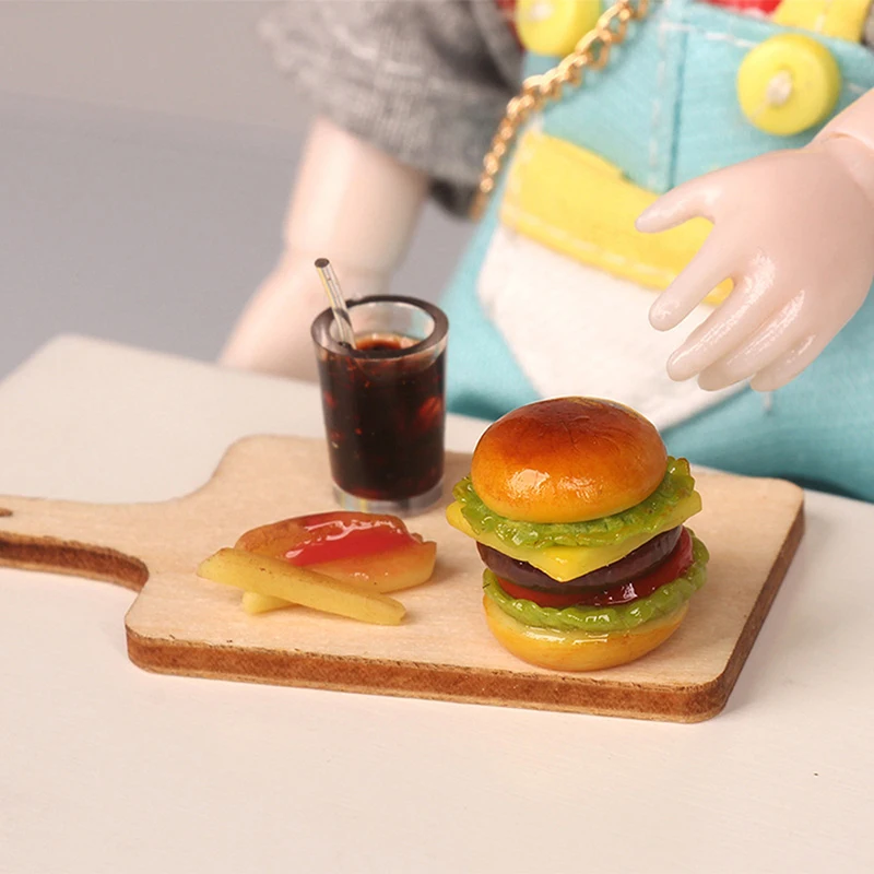 

1:12 Miniature Dollhouse Hamburger Coke Cup Fries Fast Food for Doll House Play Kitchen Accessories Kids Toy