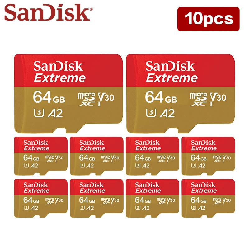 10 Pz/Lotto Sandisk Extreme Micro Sd Card U3 A2 Scheda Di Memoria 32 Gb64Gb12 8Gb Micro Sd Card Ad Alta Velocità 4K U3 V30 Per Pc 100% Originale