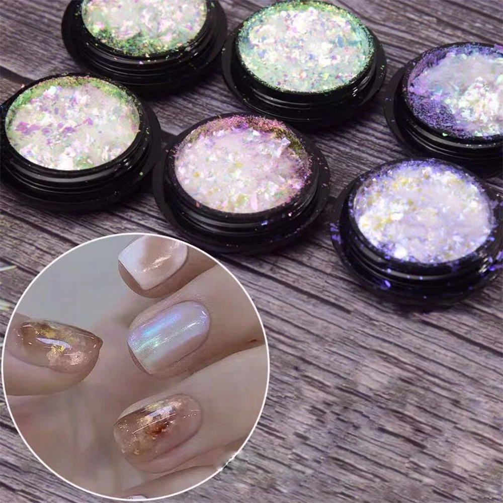 

6Jar-Set Iridescent Glitter Nails Design 3G/Jar Shiny Mermaid Sequins Mirror Irregular Slice Nail Art Sequins 3D Flake Paillette