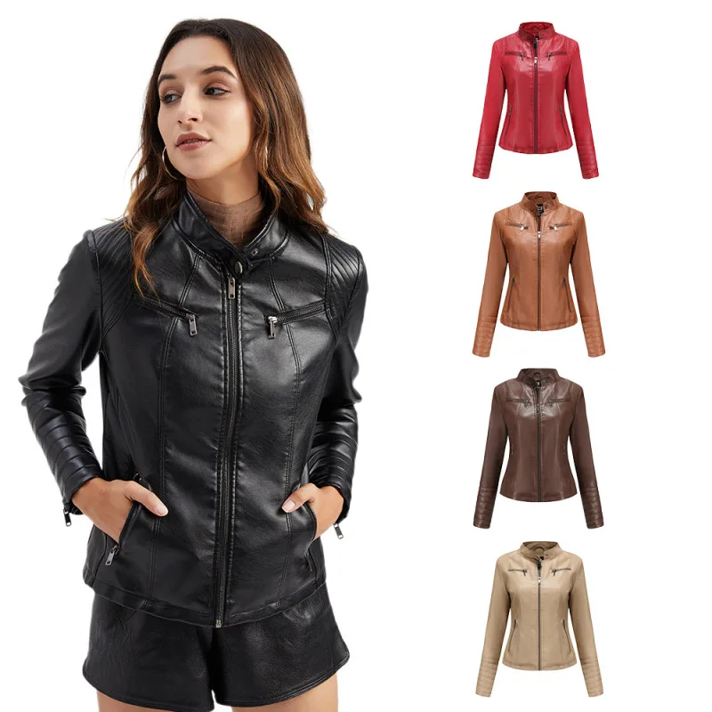 

Women Faux Leather Jacket Autumn Winter Long Sleeve Plus Size Fashion Ladies Solid Zipper Biker Coat Female Casual Outwear
