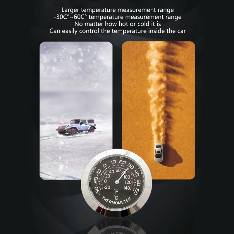 Mini Car Dashboard Thermometer Vehicle Thermometer Decoration Round Temperature Gauge Humidity Meter