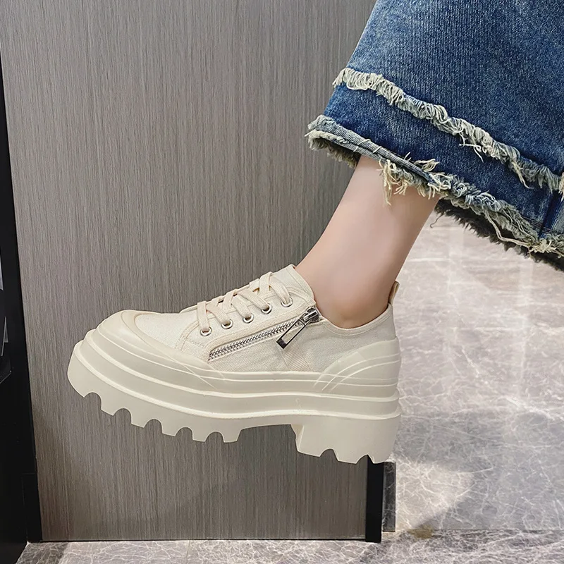 New Korean Chunky Sneakers Women Shoes Wedge Heel Platform White Shoes Casual Popular Comforable Summer Autumn Vulcanized Shoes