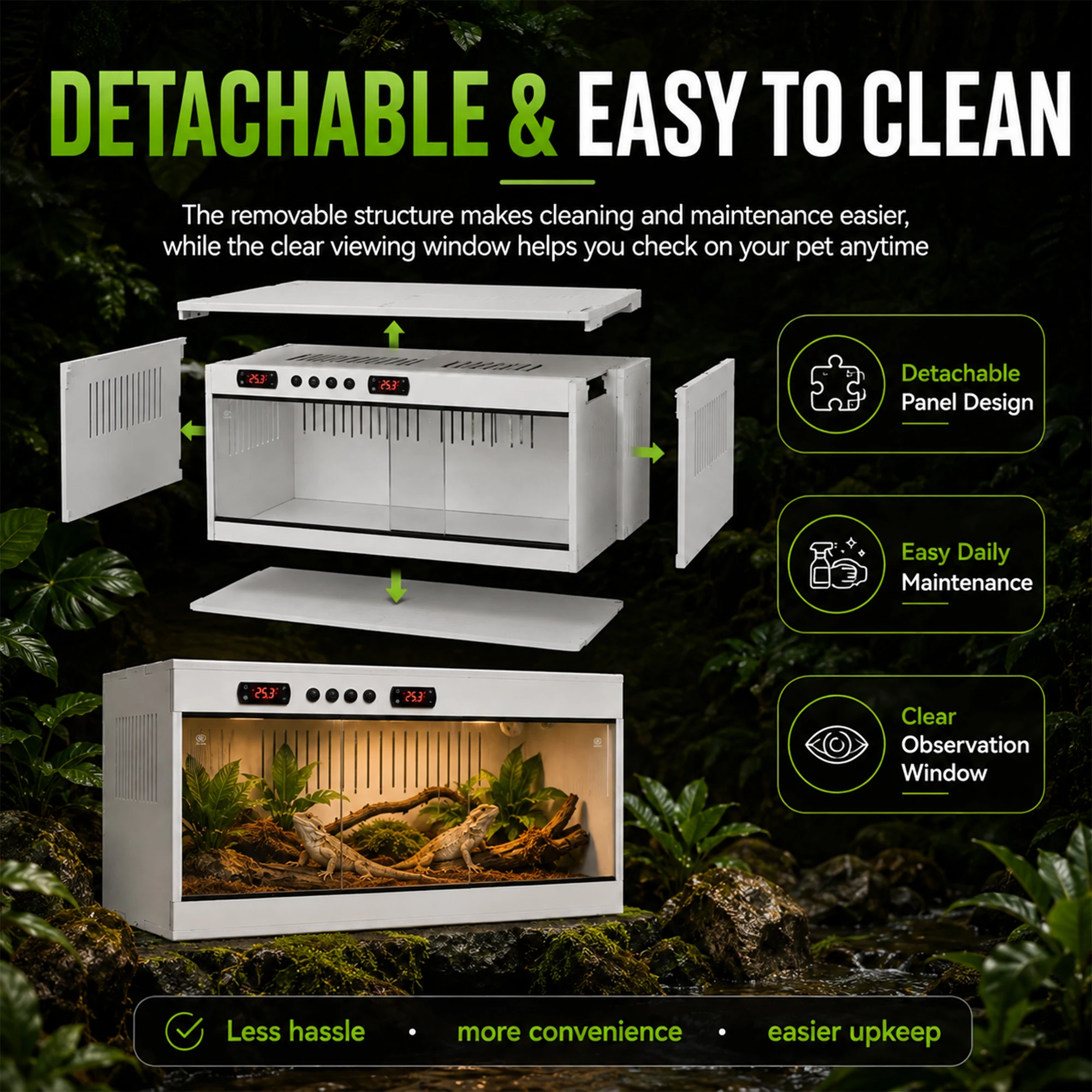 Reptile Terrarium, PVC Enclosure, Stackable Reptile Enclosure Tempered Glass Bearded Dragon Tank, for Amphibians Reptilians Arachnids Pets Habitat 6