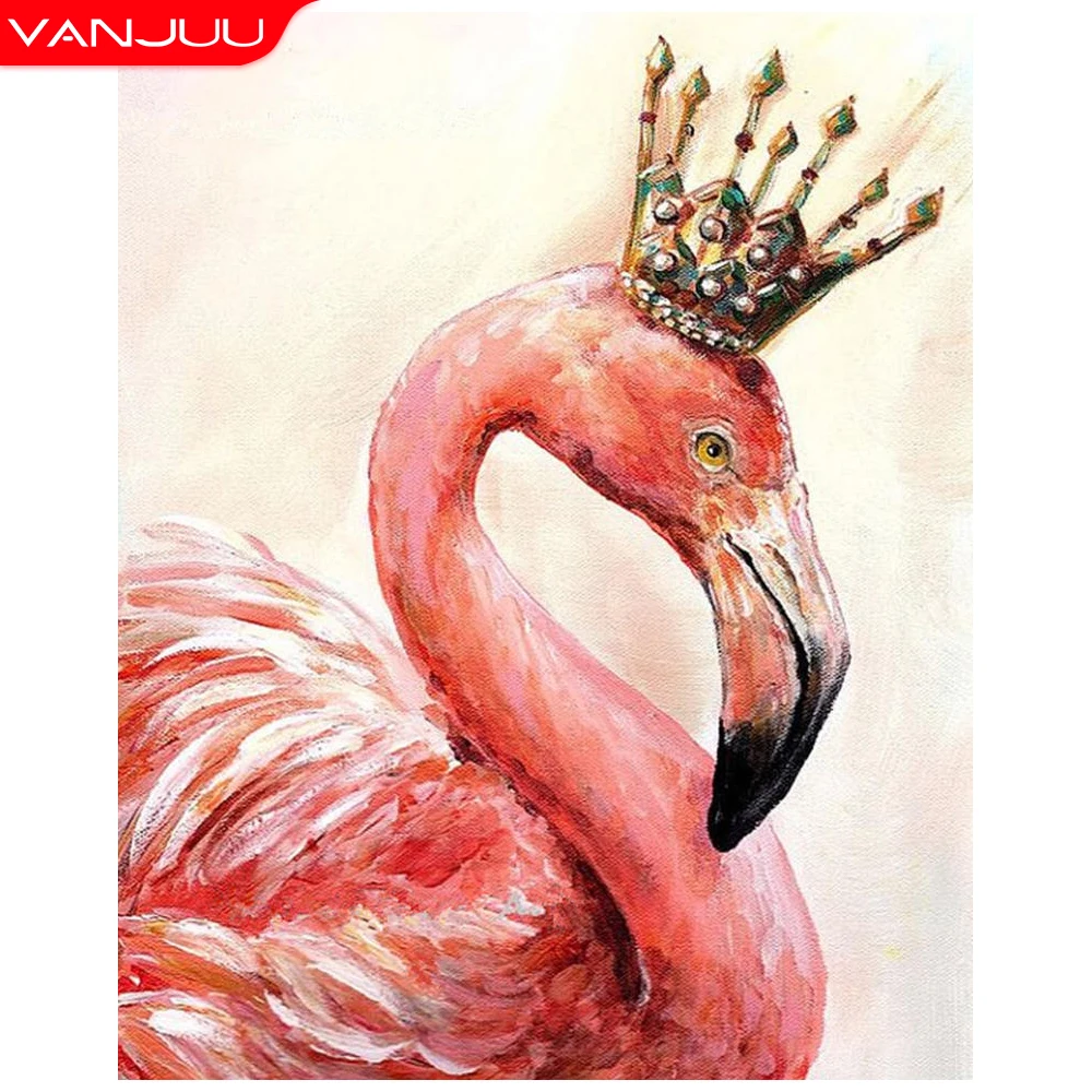 5D DIY Diamond Painting Flamingo Pink Bird Full Drill Round Diamond Embroidery Animal  Mosaic Rhinestone Home Decor