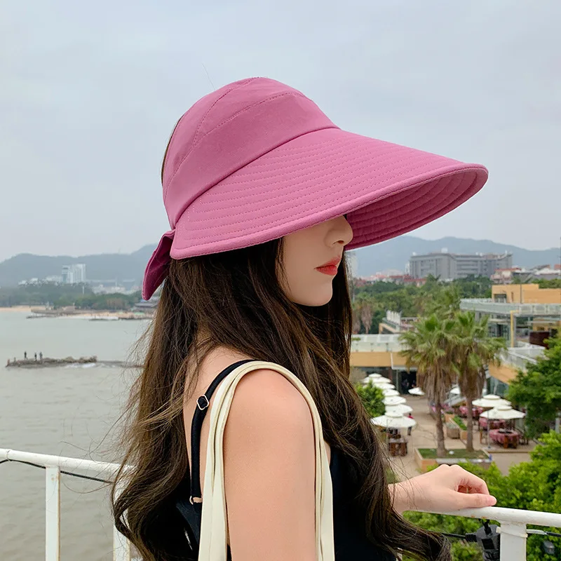 

New Women Bucket Solid Color Soft Cotton Wide Brim Outdoor Foldable Sun Hats Beach Big Bows Panama Caps Ladies Gorras Para Mujer