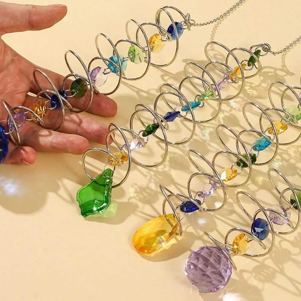 Double Spiral Tail Wind Spinner Hanging 3D Suncatcher Crystal Ball DIY Crafts Colourful Rainbow Catcher Home Decor Festival Gift