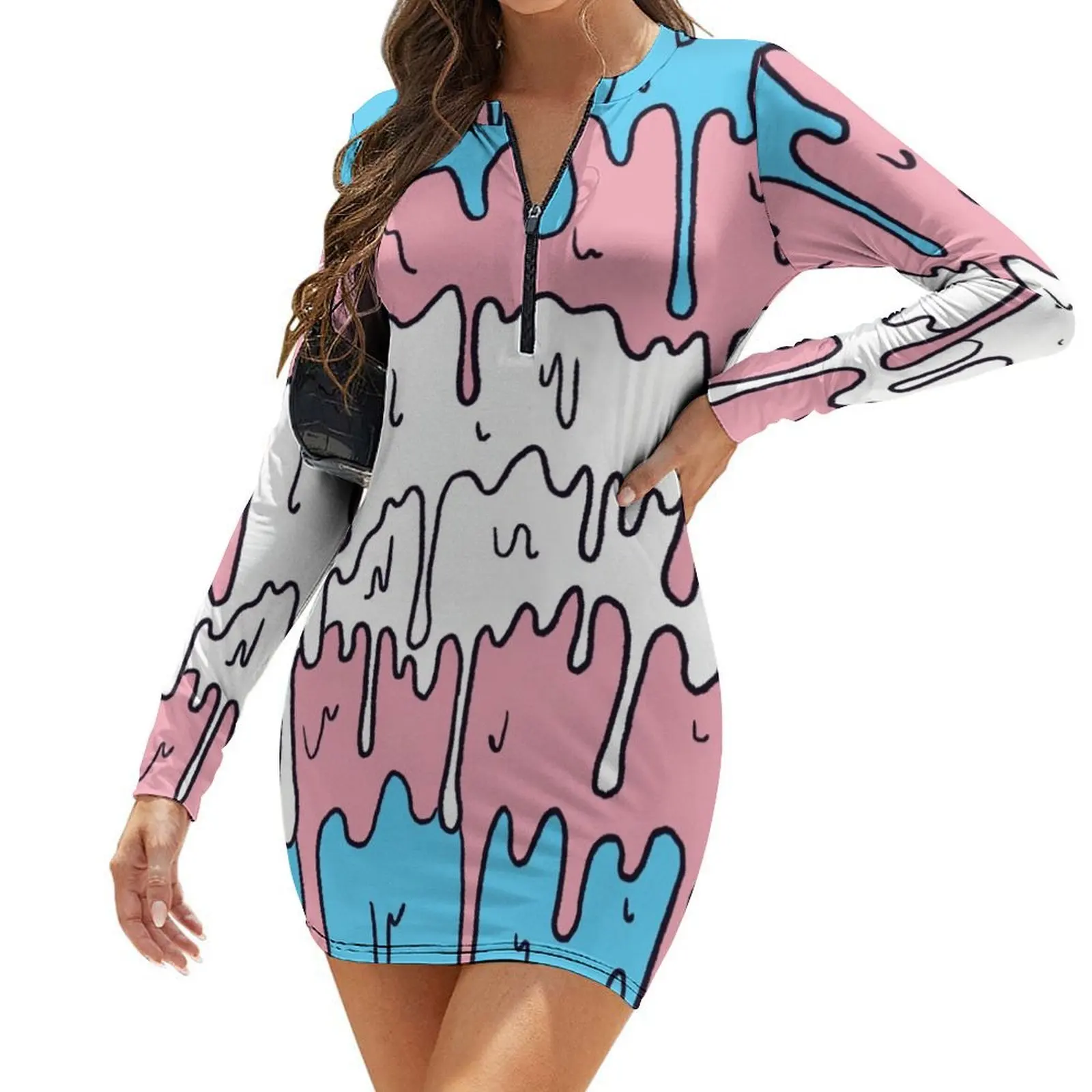 

Pastel Kawaii Melting Trans Pride LGBTQ Design Long-Sleeve Bodycon Dress women's clothing trend 2024 evening dresses luxury 2024