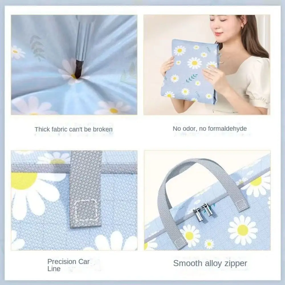 Daisy Quilt Storage Bag Foldable Household Clothes Organizer Closet Organizer Storage Containers Storage Box with Handles 4