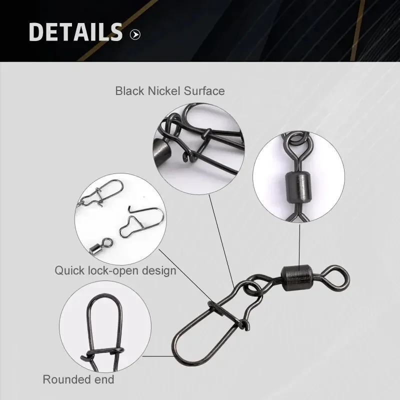 Fishing Connector Pin 50pc/box 4# 6# 8#10#12# Bearing Rolling Swivel with Snap Fishhook Lure Accessories