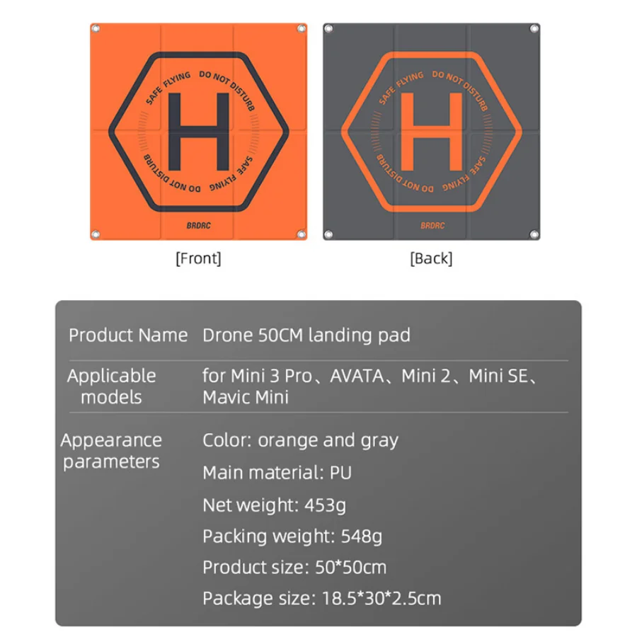 Tapis d'atterrissage pliable pour drones DJI déplié avec plusieurs drones autour, illustrant sa compatibilité.