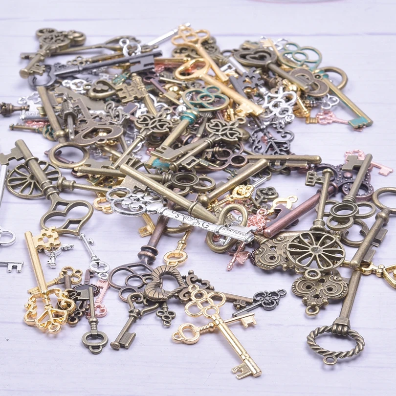 50PCS/Lot Bulk Random Mix Vintage Style Key Alloy Pendant Charm Connecting For Jewelry Women Making DIY Handmade Accessories