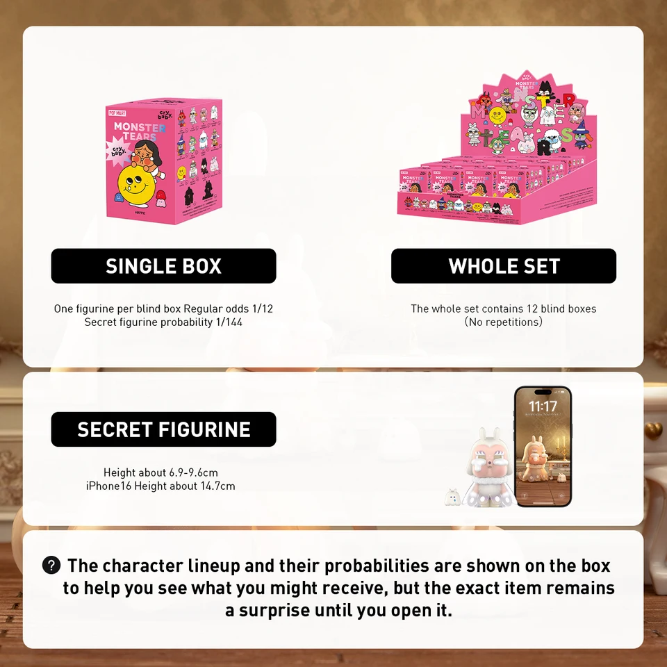 POP MART CRYBABY Monster Tears Series Caixa Misteriosa 1PC/12PCS