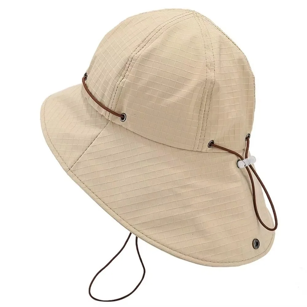Neuer Nackenschutz-Bucket-Hat, verstellbarer, breitkrempiger Sommer-Bucket-Hut mit Kordelzug, UV-Schutz, Outdoor-Sonnenhut – Detail 9