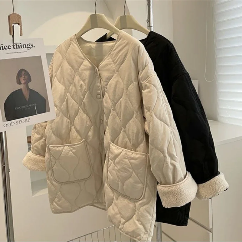 Shiny Symphony Over The Knee Long Down Cotton Cotton Jacket Loose Korean Style Thickening