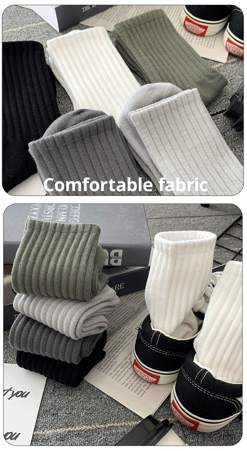 5 Paar Männer hohe Gummiband Taille Paar Mittel rohr Sport solide Socken Frühling/Sommer Basketball Socken vier Jahreszeiten – Detail 3