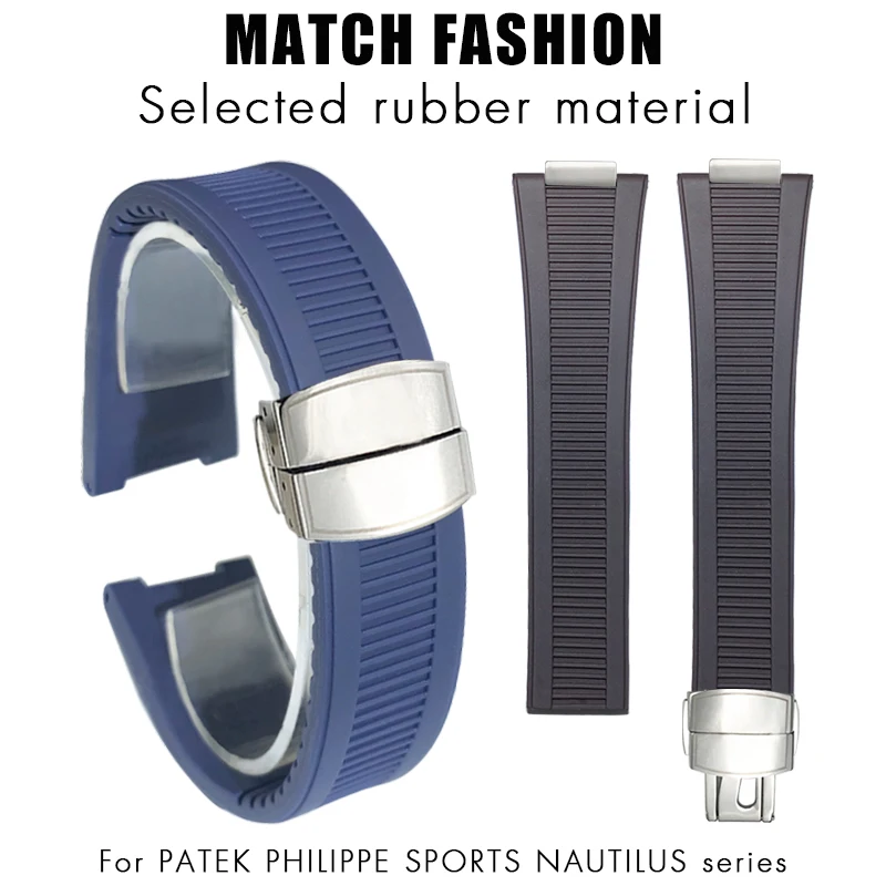 

25mm 13mm Rubber Silicone Metal End Link Watchband Fit for Patek Philippe PP NAUTILUS 5711 Blue Brown Black Gray Watch Strap