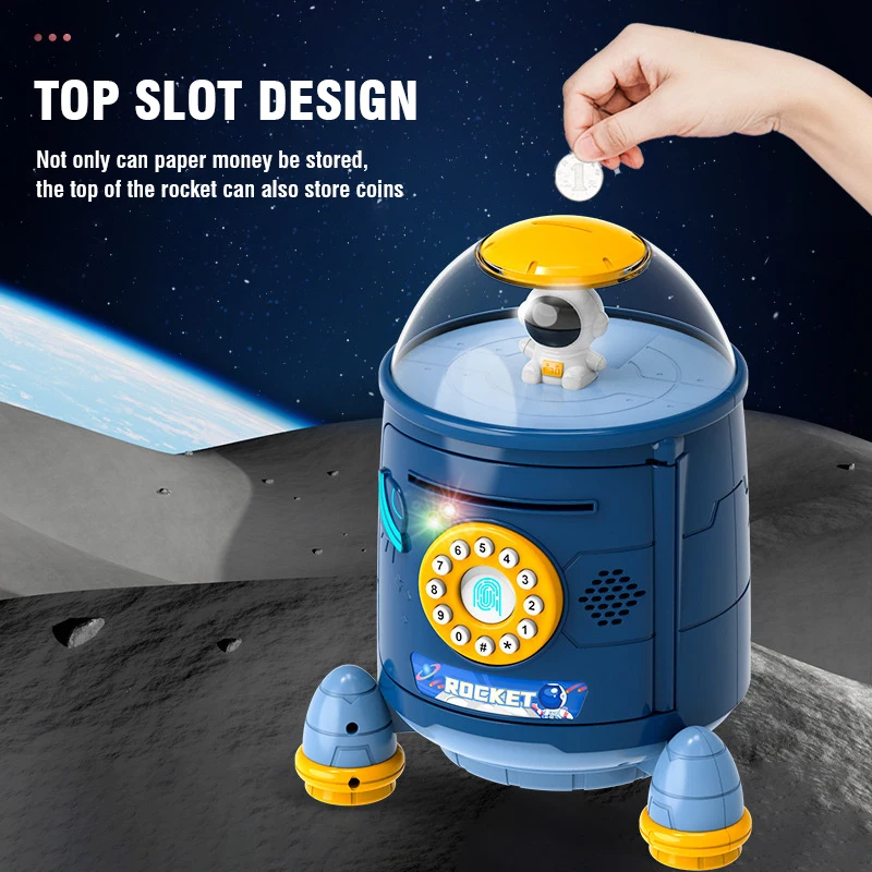 Electric Rocket Piggy Bank Toy Banks To Save Money Coin Kids Automatically Moneybox Puzzle Educational Toys for Boys Girls Kids 4