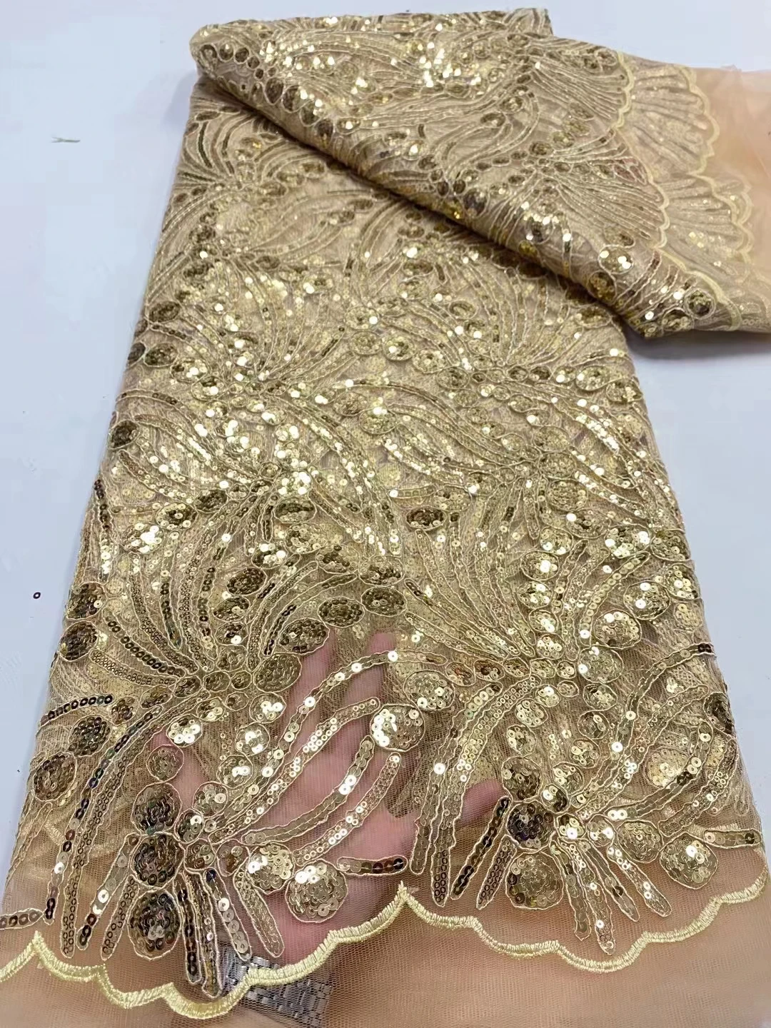 

Beautiful French Tulle Lace Fabric with Sequins 2024 Embroidered African Milk Net Lace Fabric for Sew Women Wedding Party AQ1-25