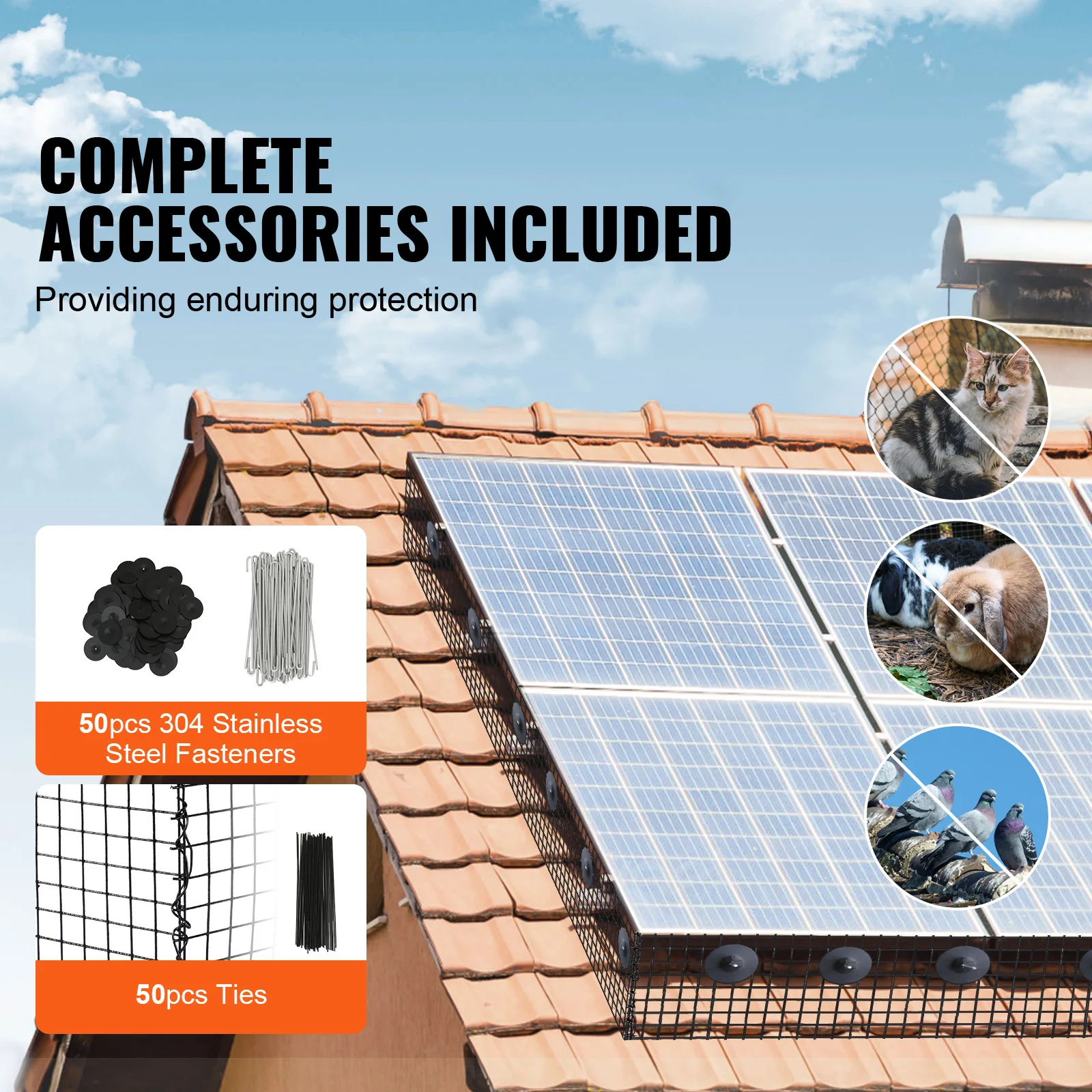 SucceBuy Solar Panel Bird Guard Critter Guard Roll Kit Stainless Steel Fastene Solar Panel Rustproof PVC Coating Wire Roll Mesh - 4
