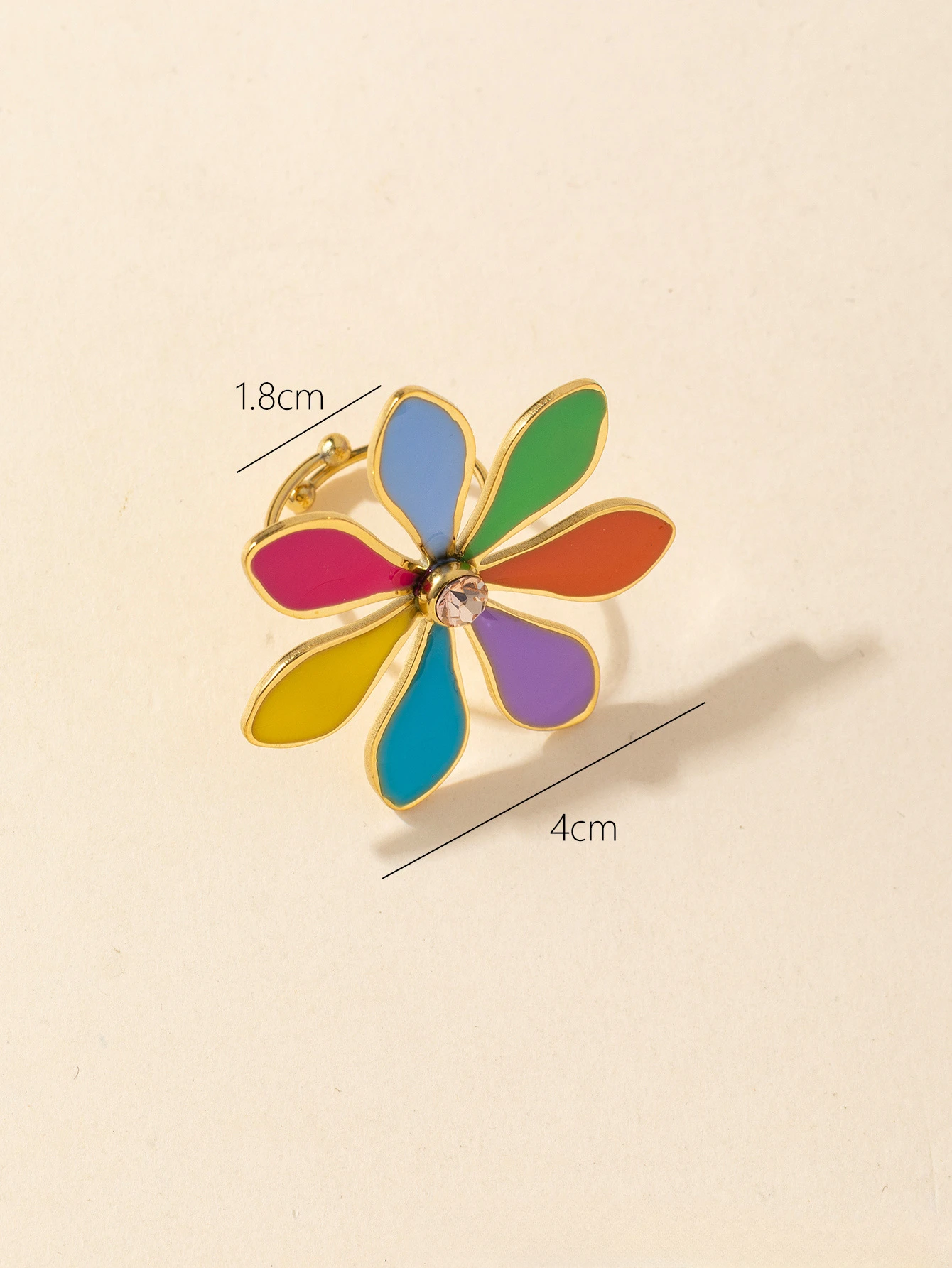 Mode Frauen Nette Gold Überzogene Flora Emaille Epoxy Edelstahl Einstellbare Ring Für Sommer Böhmen Stetement Schmuck – Detail 6