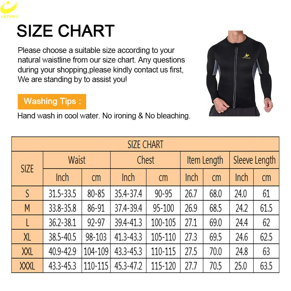 LAZAWG Men Sauna Jacket for Weight Loss Neoprene Sweat Top Slimming Shirt Body Shaper Exercise Sport Workout Fat Burner Gym