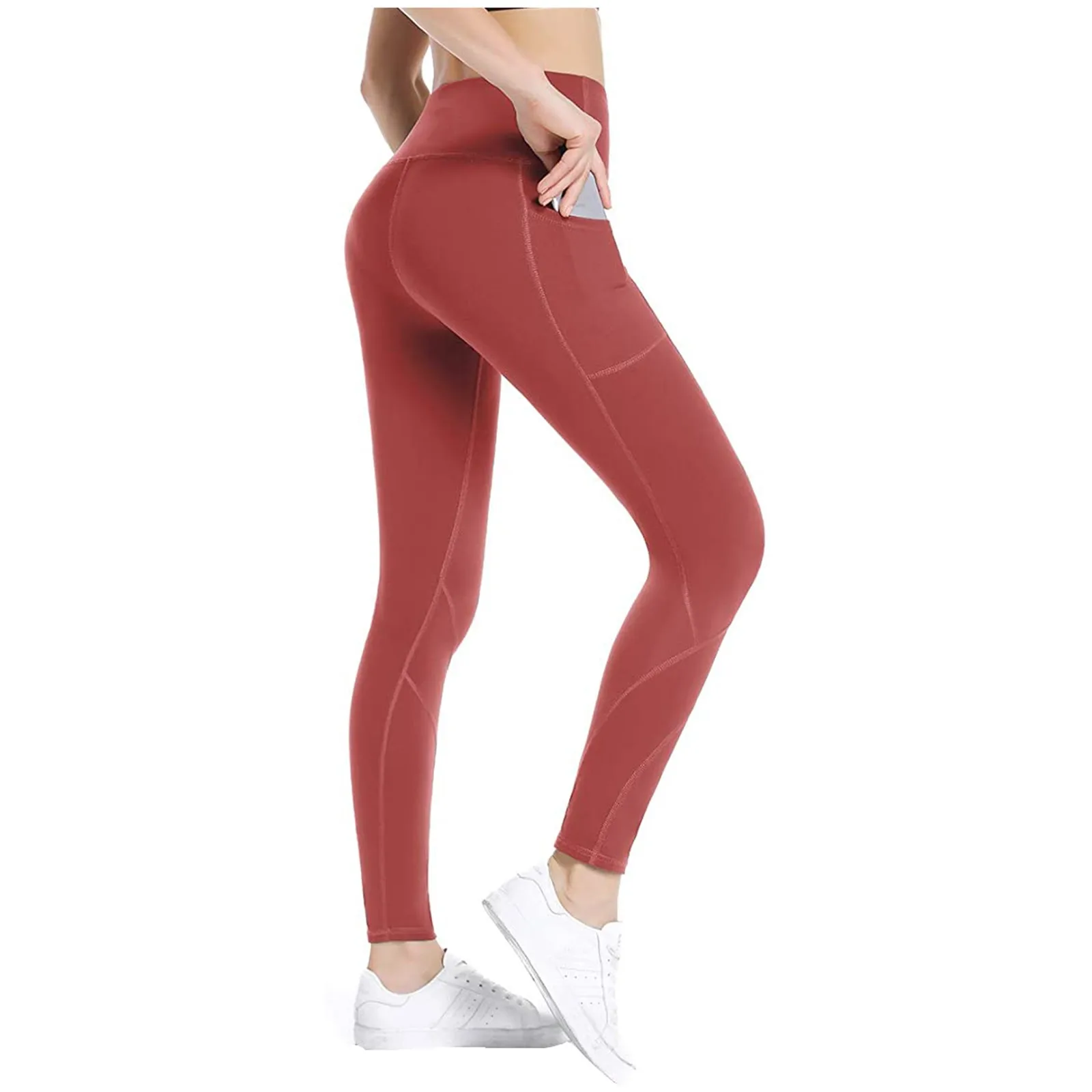 

Women's Solid Color Lifting Hip Yoga Pants Fitness Running Sports Pants Elasticity Tight Fitting Casual Leggings With Pockets