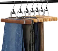 5-30PCS Wooden Pants Skirt Hangers Smooth Solid Wood Non Slip Jeans Slack Clamp Hangers Hair Extension Hangers with Swivel Hook 1