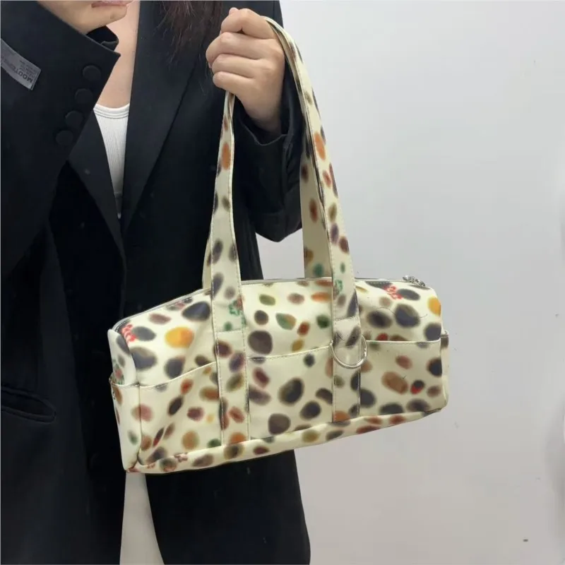 Korean Colorful Polka Dot Shoulder Bags Women Cylinder Zipper Handbag Ladies Unique Versatile Fashion Commute Crossbody Bag 2025