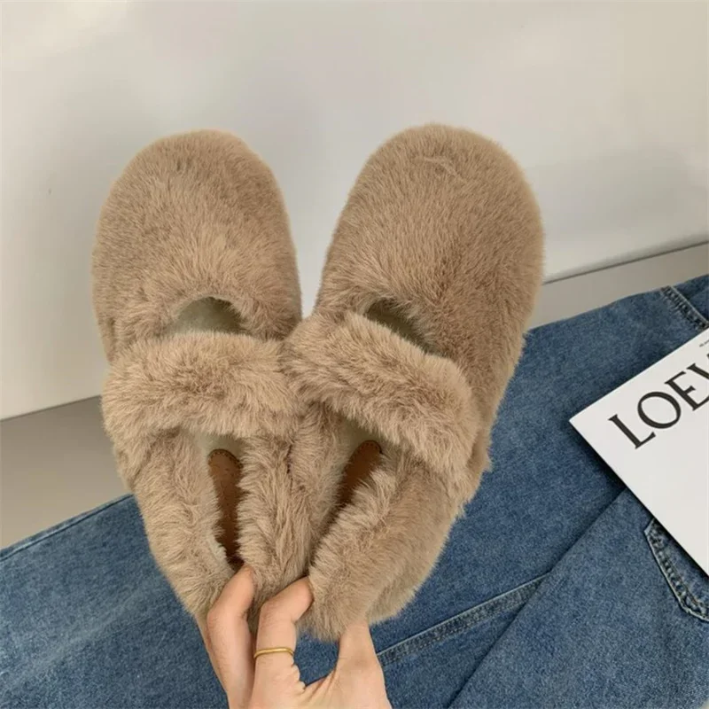 Mary Jane's plush shoes are worn with soft soles on the outside and pushed with one foot