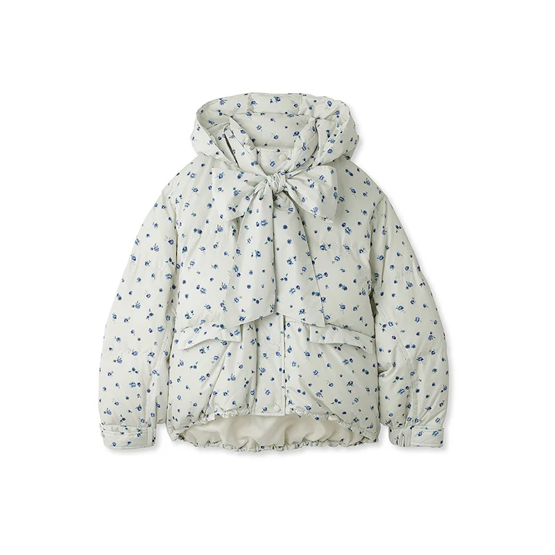 Japanese Style Sweet and Cute Women's Long Sleeve Down Jacket Winter Fashion New Hooded Bow Lace Up Slim Fit Short Down Jackets