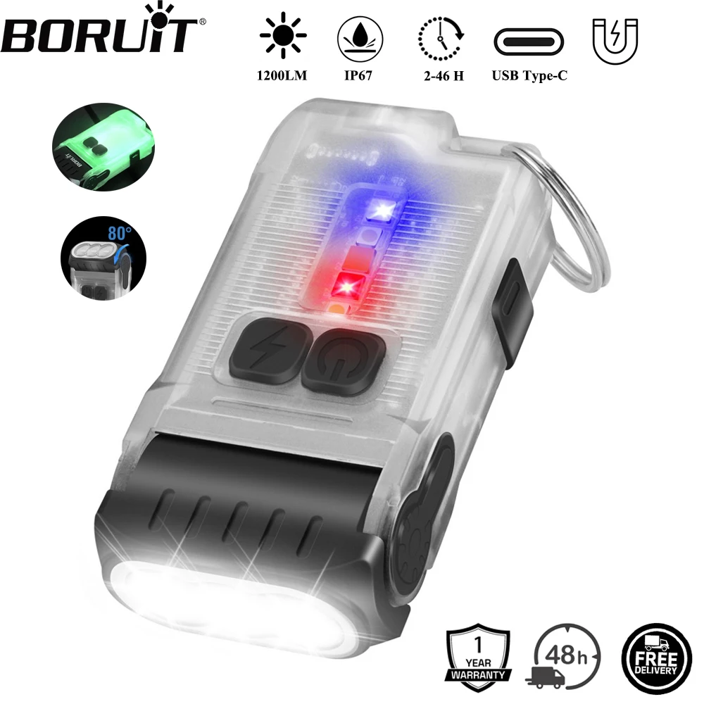 BORUiT V15 1200LM porte-clés LED lampe de poche EDC type-c lampe de travail Rechargeable torche avec aimant étanche Camping lanterne de poche