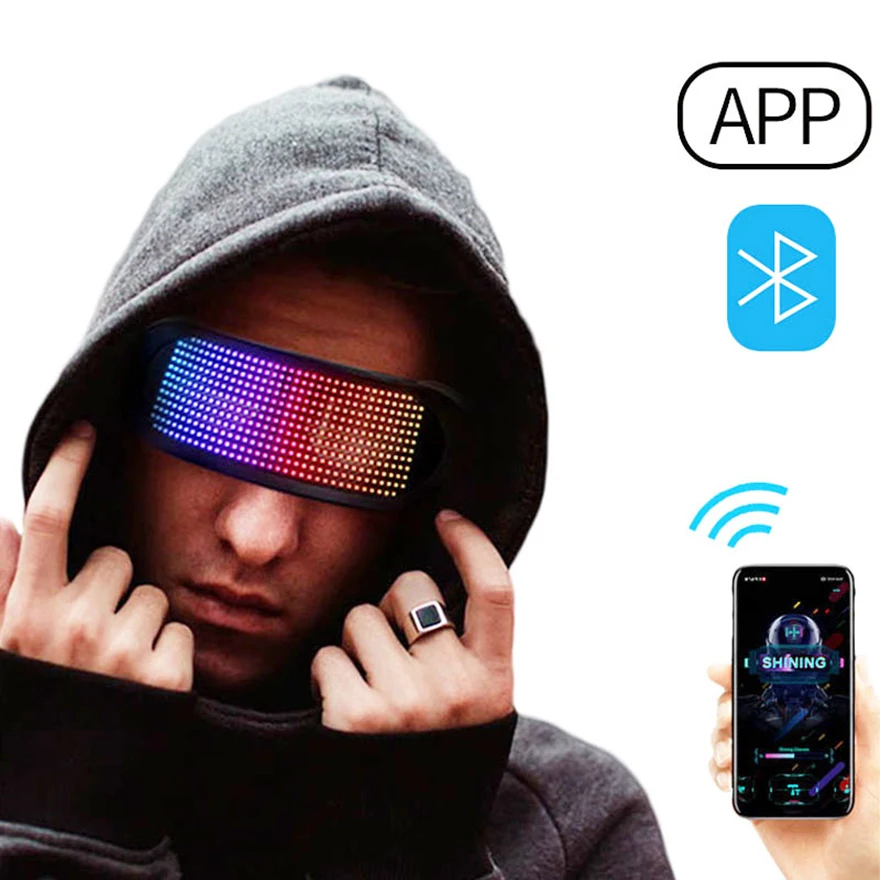RGB LED Luminous Glasses Eye Patch Bluetooth APP Control Light Up Quick Flash Prop for Halloween Festival KTV Bar Party