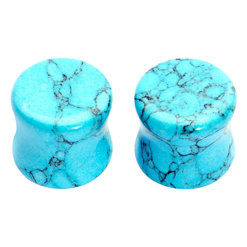 Unisex 1/2" 2pc Organic Turquoise Stone Saddle Plugs Double Flare Plug Ear Plug Gauges