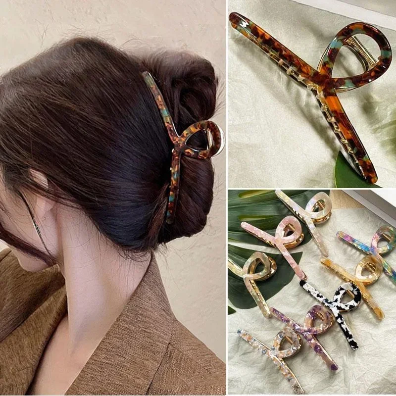 

New Large French Style Acetic Grab Clip Retro Alloy Shark Clips Elegant Minimalist Headwear Back of Head Spoon Curly Hairpin