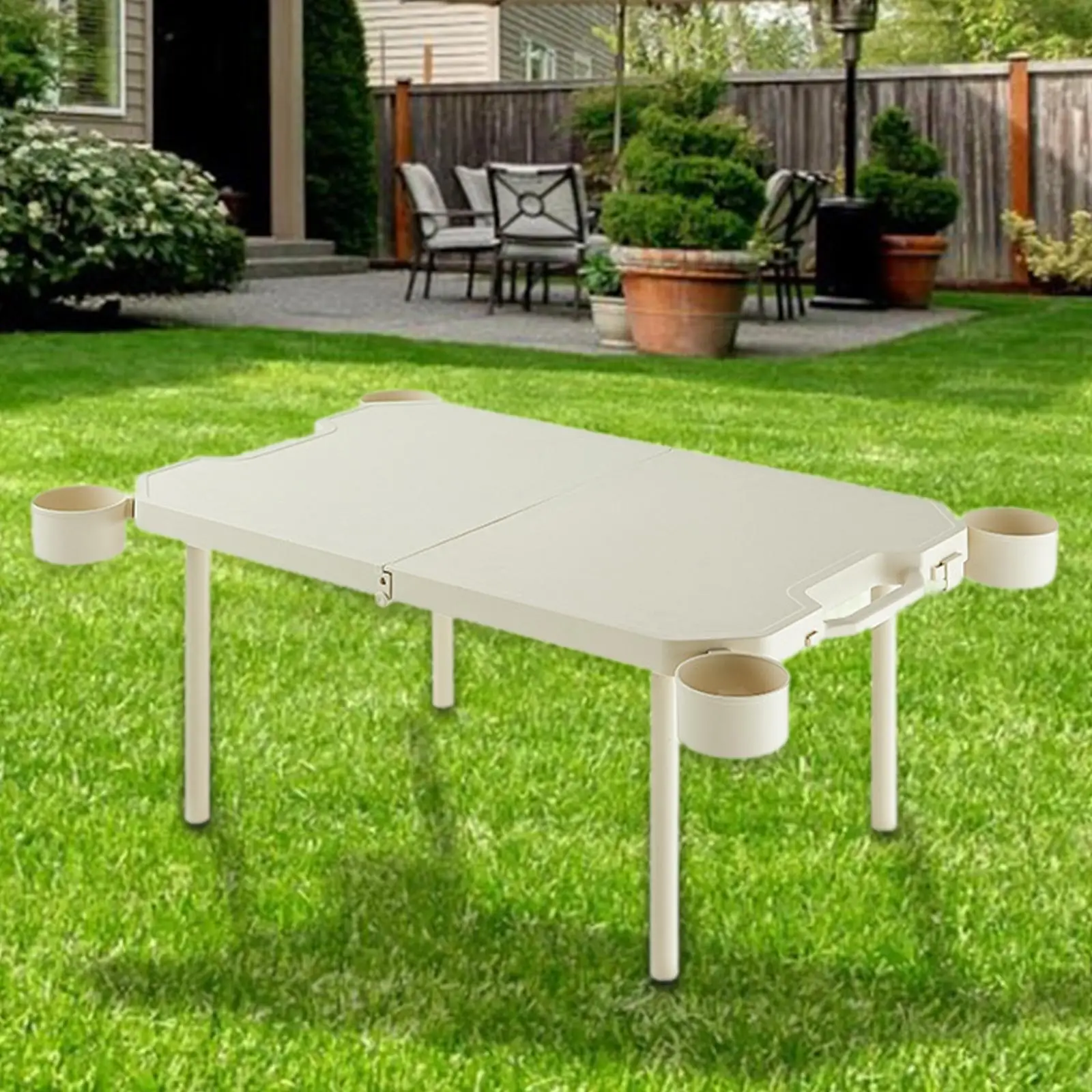 Folding Camping Table Beach Table with 4 Cup Holders Handle Design Multipurpose Outdoor Desk Cooking Desk for BBQ Backpacking 3