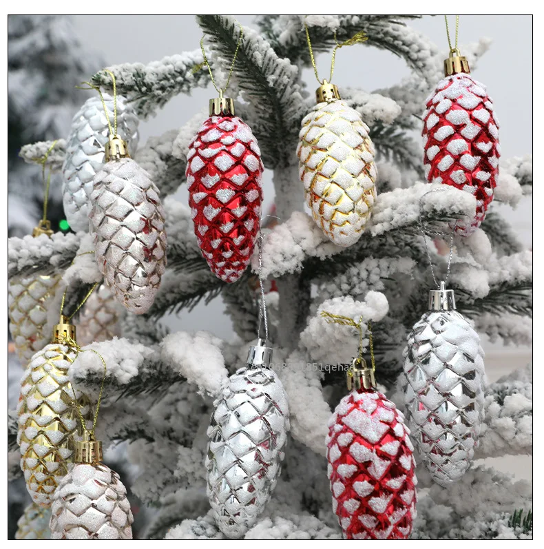 5pcs Christmas Pine Cone Ball Decor Christmas Tree Hanging Ornament Gold Red Plastic Pine Cone for Christmas Home Decorations