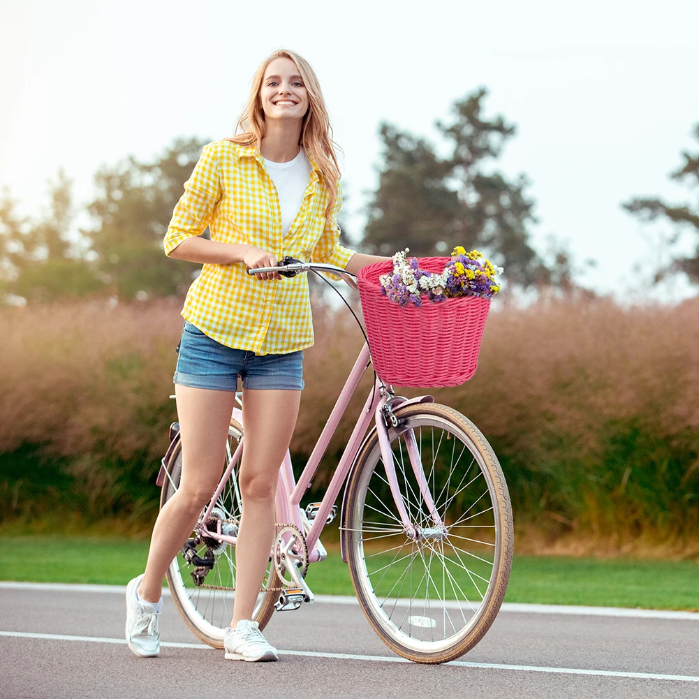 Bicycle Front Basket Removable Imitation Rattan Bicycle Basket
