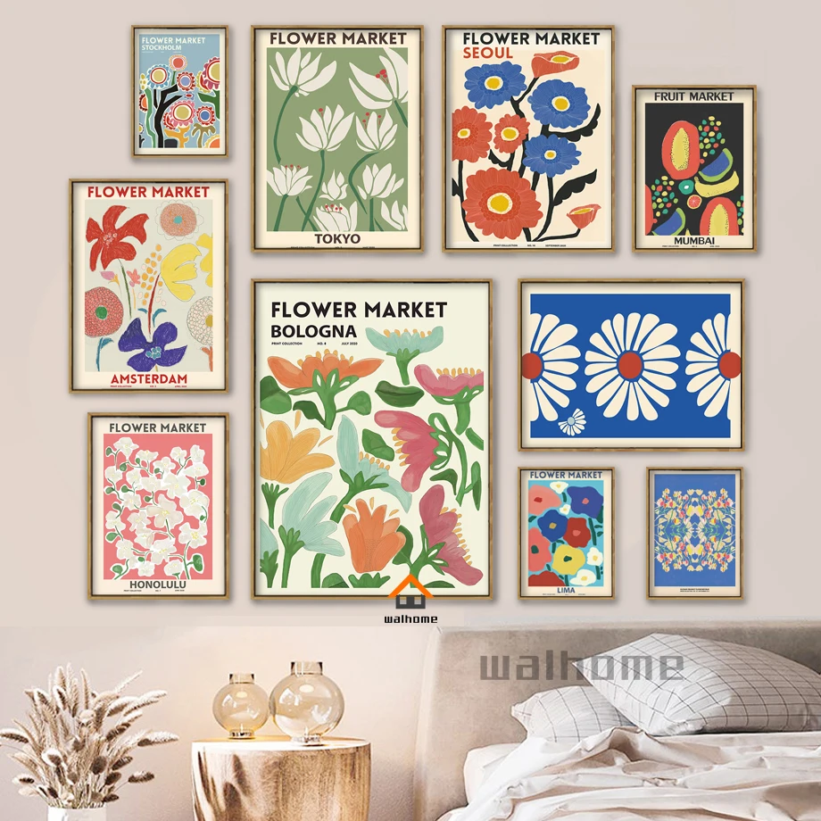Vintage Floral Market Poster Flower Shop Market Prints Stockass Lissabon Kastrup Amsterdam Verona Tokyo Poster Canvas Decor