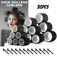 Kit de coiffure sans chaleur, 30 pièces/ensemble, rouleaux auto-agrippants avec 18 rouleaux de cheveux et 12 Clips pour bricolage, facile à utiliser 2