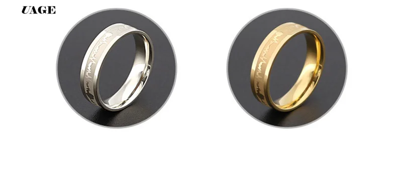 UAGE Klassischer Titanstahlring, Elektrokardiogramm, Wellen-Herzschlagring, Hochzeitspaare, Ringe, Bijouterie für Mann oder Frau, Geschenk – Detail 2