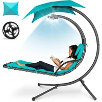 Hanging LED-Lit Curved Chaise Lounge Chair Swing for Backyard, Patio, Lawn w/ 3 Light Modes, Durable Weatherproof Cushion 1