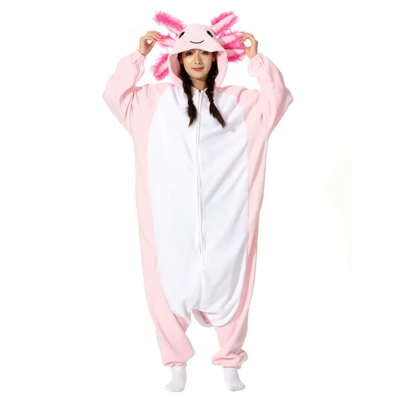 

ELEIMOS Halloween Onesie Pink Axolotl For Women Men Adult Animal Kigurumis Pyjamas Cartoon Pajama Homewear Cosplay Costume