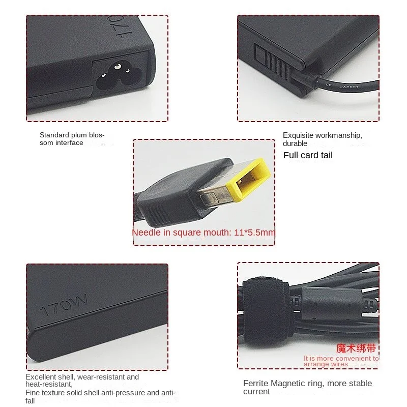 Original Lenovo Savior 170W Power Adapter 20V 8.5A P51 Y7000 R7000 Square Port with Needle Laptop Charger Power Cord