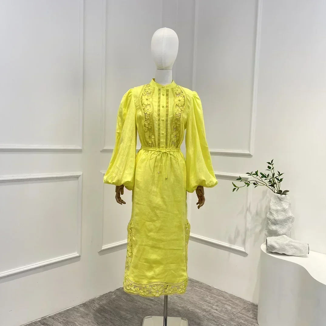 

2023 Summer Women White Linen Hollow Out Normcore Top and Skirt Sets