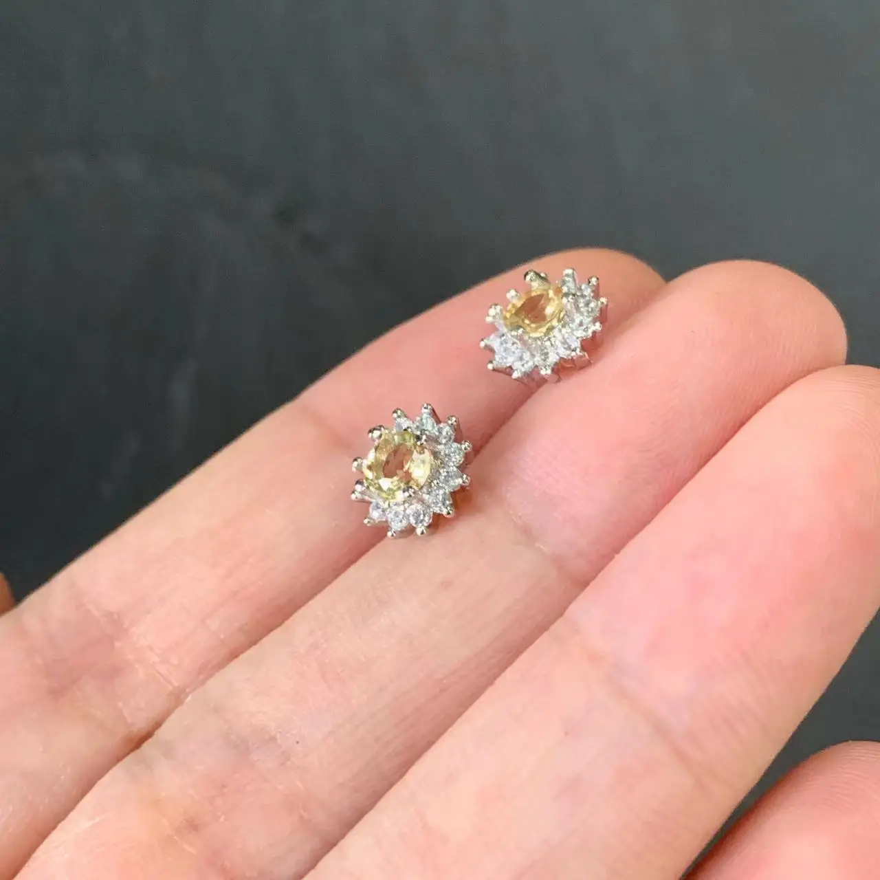MM Natural Citrine Stud Earrings For Women Real 925 Sterling Silver Vintage Femme Gift Prevent Allergy Fine Jewelry Stone