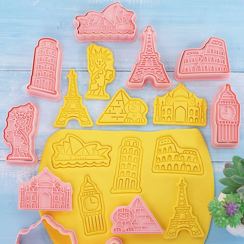 8 Pcs/set Cartoon Travel Landmark Biscuit Mold Plastic Cookie Cutter